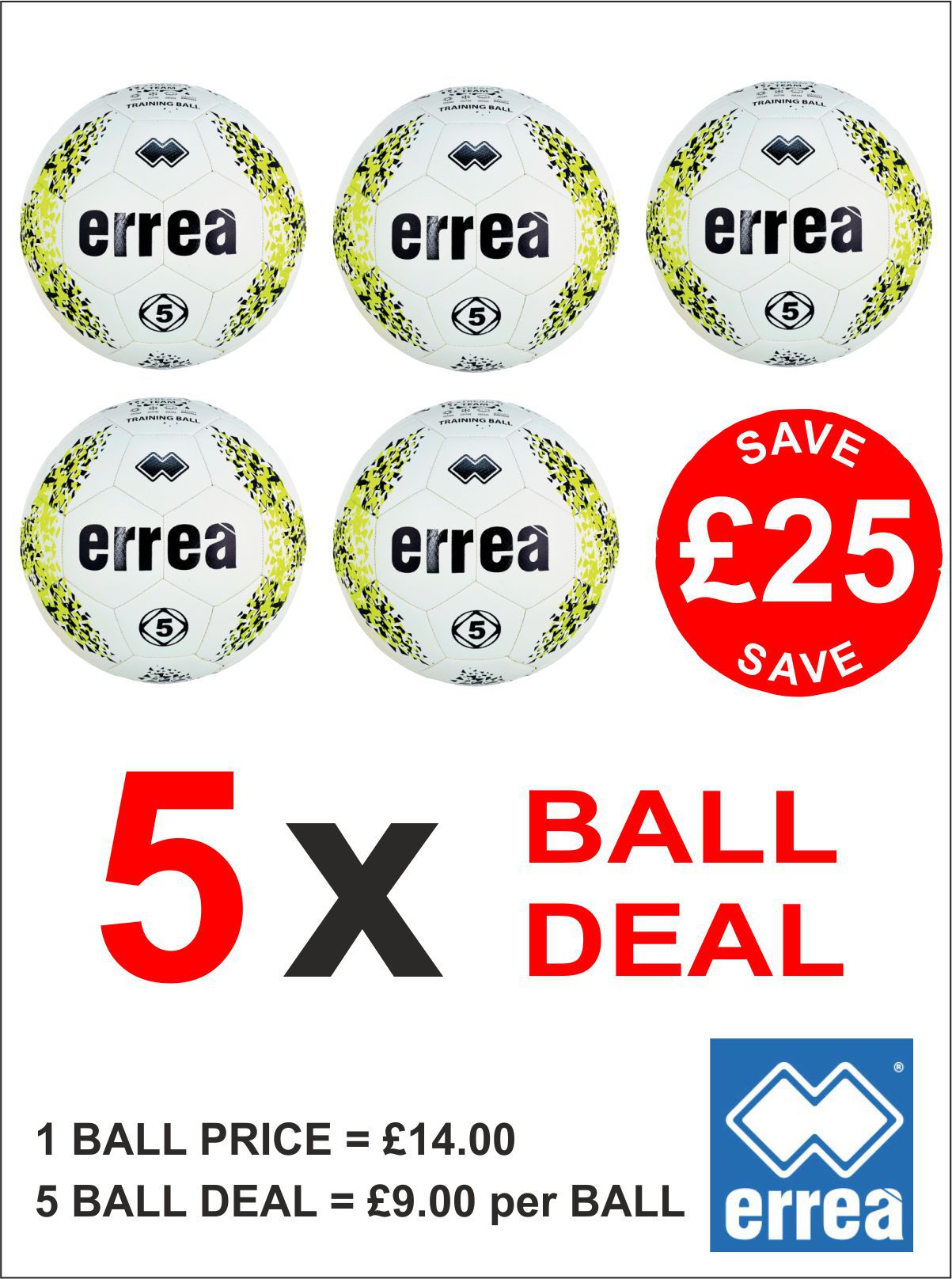 Errea Stream Team Training Ball 5 Ball Deal