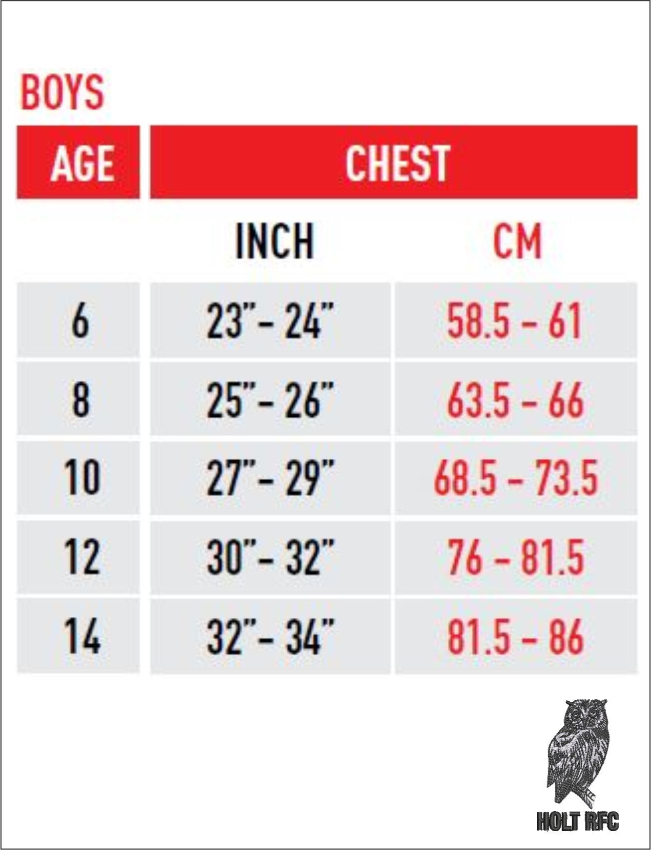 Polar Chest Size Chart