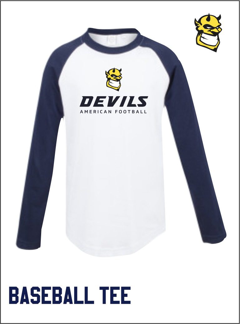 White Navy Baseball Tee Front