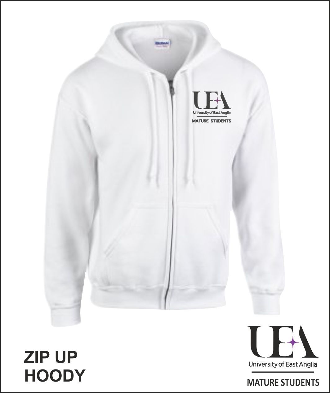 Zip Up Hoody White Front